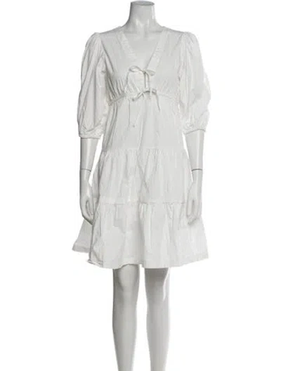 Pre-owned The Lulo Project V-neck Mini Dress In White