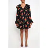 The Lulo Project Wings Of The West Floral Long Sleeve Stretch Cotton Dress In Black