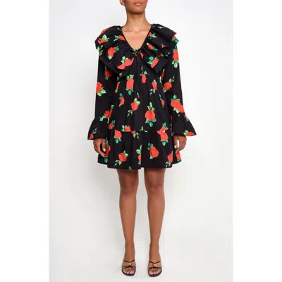 The Lulo Project Wings Of The West Floral Long Sleeve Stretch Cotton Dress In Black
