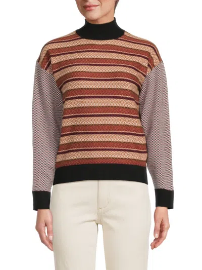 The Lynk Women's Checker Argyle Stripe Mockneck Sweater In Beige