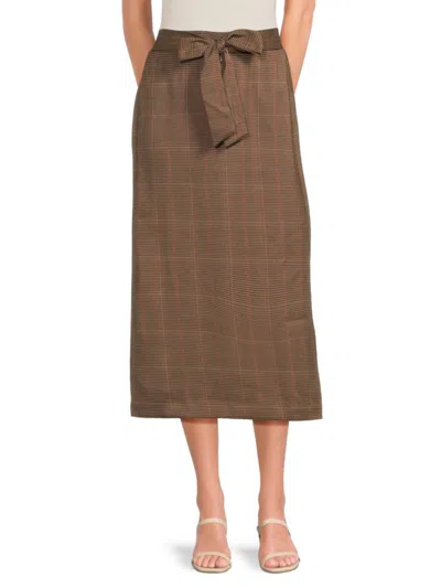 The Lynk Women's Plaid A-line Midi Skirt In Brown Multi