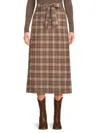 The Lynk Women's Plaid A-line Midi Skirt In Brown Plaid