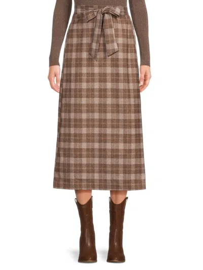 The Lynk Women's Plaid A-line Midi Skirt In Brown Plaid