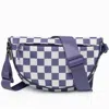 The Lyrical Spirit Women's Checkered Nylon Fanny Pack Sling Bag In Purple White In Blue