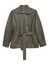 The M Belted Leather Jacket In Green