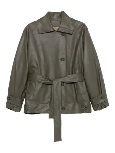 The M Belted Leather Jacket In Green