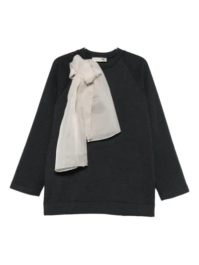 The M Bow-detail Raglan-sleeve Sweater In Gray