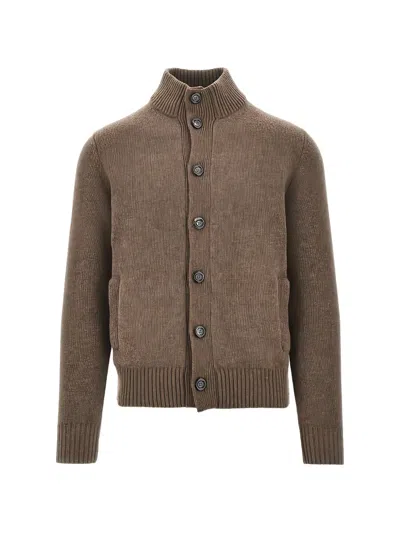 The M Button-up Wool Cardigan In Brown