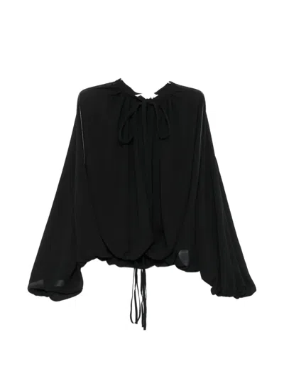 The M Elvira Tie-neck Balloon-sleeve Blouse In Black
