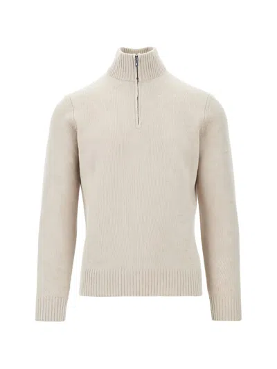 The M Half-zip Ribbed-knit Sweater In Neutral