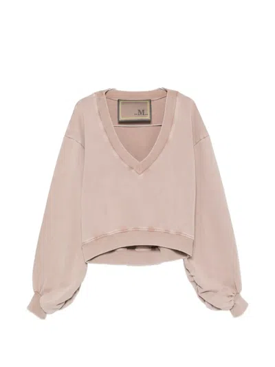The M Hercules V-neck Puff-sleeve Sweater In Brown