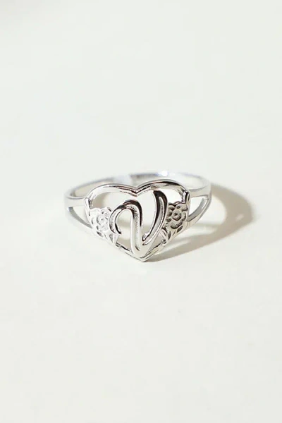 The M Jewelers Silver Cutout Flower Heart Letter Ring, Women's At Urban Outfitters