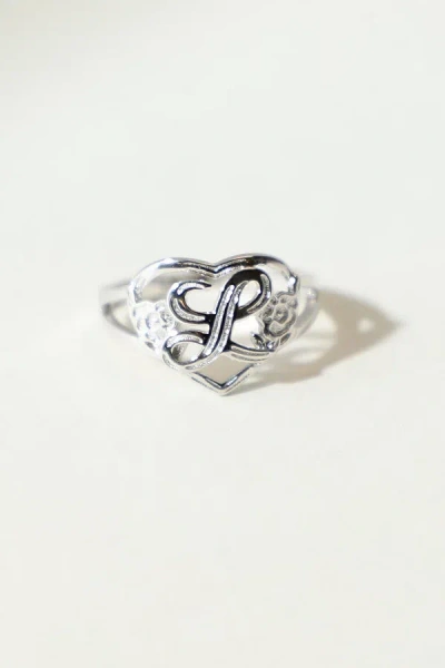The M Jewelers Silver Cutout Flower Heart Letter Ring, Women's At Urban Outfitters