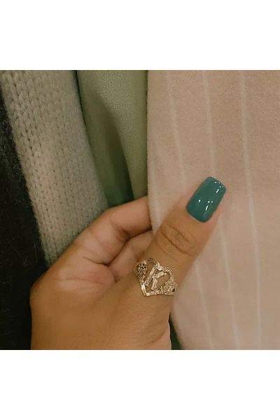 The M Jewelers Silver Cutout Flower Heart Letter Ring, Women's At Urban Outfitters In Gold