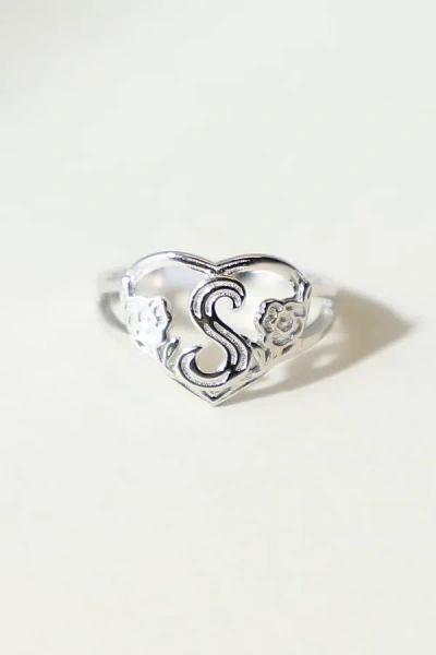The M Jewelers Silver Cutout Flower Heart Letter Ring, Women's At Urban Outfitters In Metallic