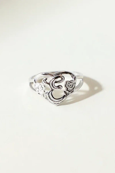 The M Jewelers Silver Cutout Flower Heart Letter Ring, Women's At Urban Outfitters In Metallic