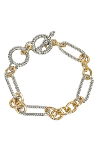 The M Jewelers Two Tone Ribbed Link Bracelet In Metallic