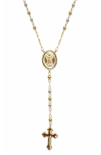 The M Jewelers Two Tone Rosary Cross Pendant Necklace In Gold