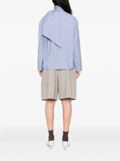 The M Lancaster Pussy-bow Crinkled-finish Blouse In Blue