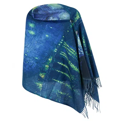 The Magic Scarf Company Women's Reversible Sueded Van Gogh Print Button Shawl In Blue
