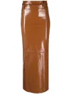 The Mannei Ararat Patent-finish Skirt In Brown