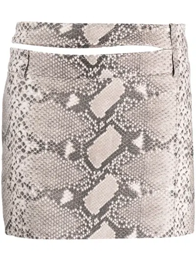 The Mannei Ararat Python-print Leather Miniskirt In Neutrals