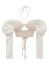 The Mannei Draped-sleeves Crochet-knit Blouse In White