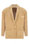 The Mannei Beige Solid Notched Lapel Blazer In Beige