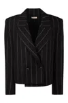 The Mannei Striped Double-breasted Wool Blazer