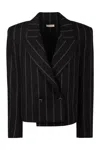 The Mannei Striped Double-breasted Wool Blazer In Black