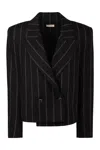 The Mannei Striped Double-breasted Wool Blazer In Black