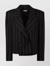The Mannei Striped Double-breasted Wool Blazer