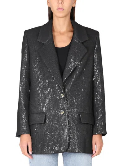 The Mannei Sequin-embellished Single-breasted Coat In Black