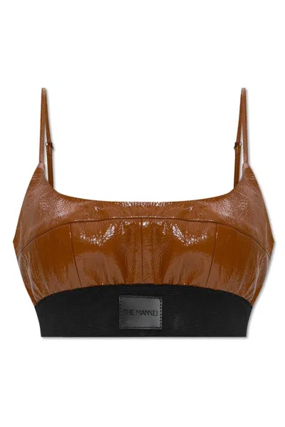 The Mannei Catalina Cropped Leather Top In Brown