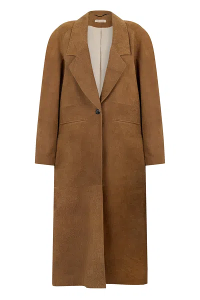 The Mannei Cow Hide Leather Coat In Brown