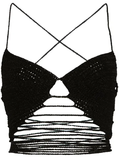 The Mannei Crochet Cropped Top In Black