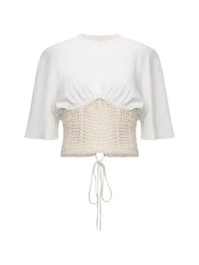 The Mannei Crochet Lace-up Top In White