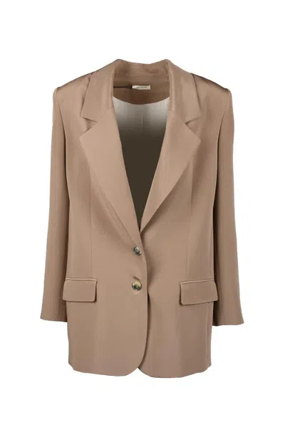 The Mannei Cropped Silk Jacket With Classic Lapel In Brown