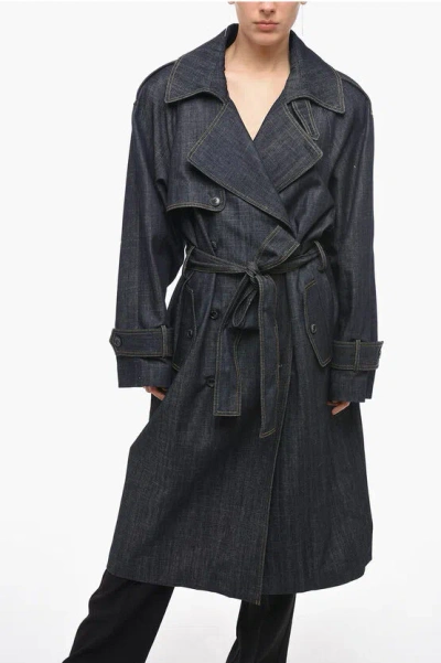 The Mannei Denim Double-breasted Aspos Trench With Notch Lapel In Gray