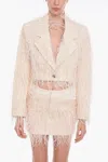 The Mannei Double-breasted Monica Cropped Blazer With Feather-embellish In Beige
