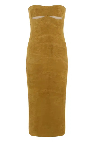 The Mannei Fitted Midi Dress With Heart-shaped Neckline In Yellow
