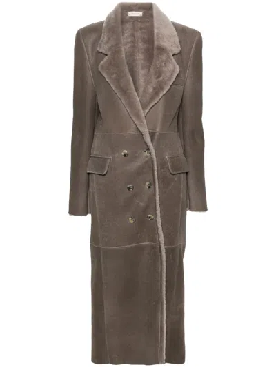 The Mannei Greenock Leather Maxi Coat In Grey