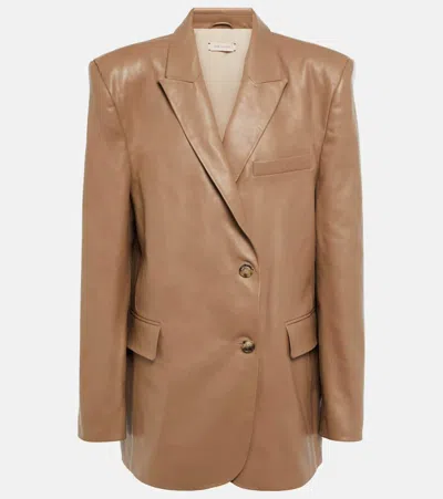 The Mannei Greenock Single-breasted Leather Blazer In Beige