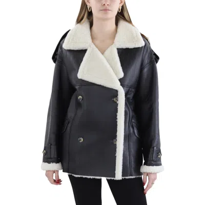 The Mannei Jordan Womens Shearling Lined Double-breasted Leather Jacket In Multi