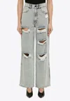 The Mannei Lathi Blue Wide Denim Jeans With Wear In Blue
