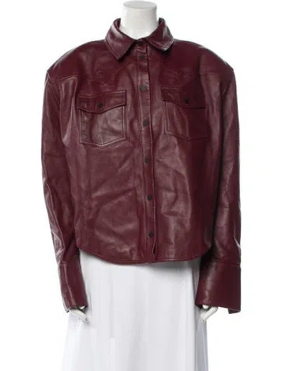 Pre-owned The Mannei Leather Faux Fur Jacket In Burgundy