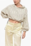 The Mannei Linen Blend Hooded Top With Sequined Stripes In White