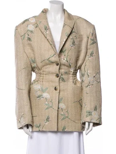 Pre-owned The Mannei Linen Floral Print Blazer In Neutral