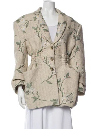 Pre-owned The Mannei Linen Floral Print Blazer In Neutral