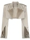 The Mannei Silk Blazer With Textured Lapel And Cropped Length In Neutrals